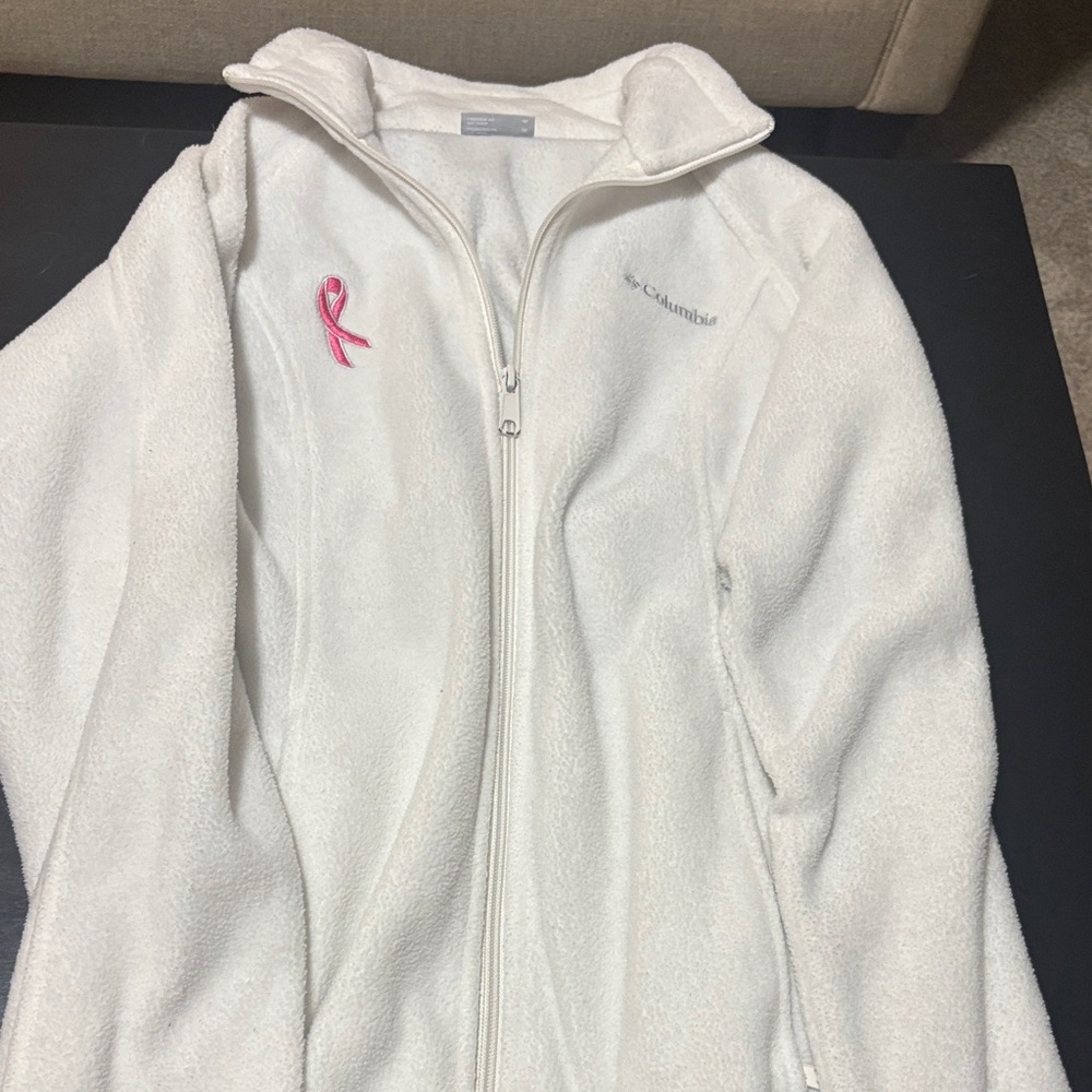 Columbia Cream Full-Zip Fleece Jacket with Pink Ribbon